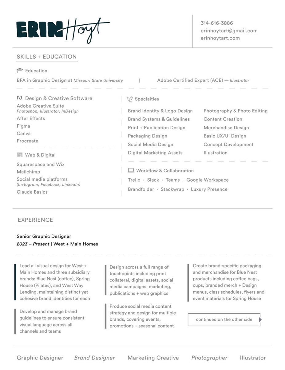 Erin Hoyt résumé page 1